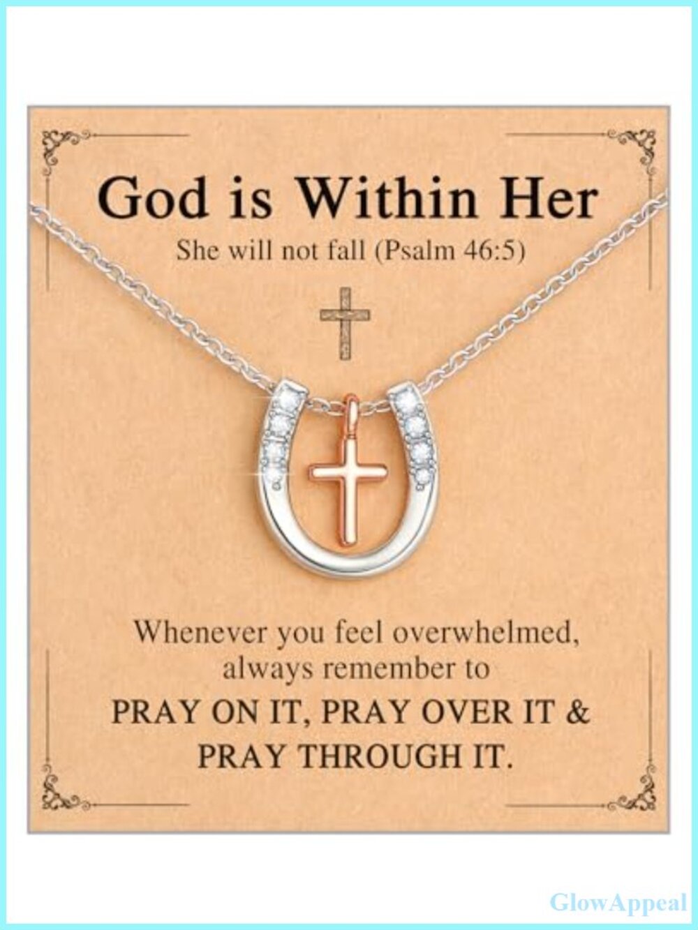 Silver Gold Plated Stainless Steel Cross Horseshoe Pendant Necklace